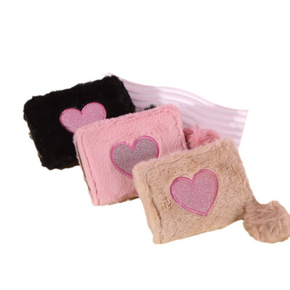 Classic Plush Zipper Heart-shaped Korean Style Children's Coin Purse