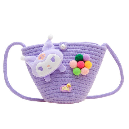 Women's & Children's & Summer Fashion Straw Cartoon Plush Children's Shoulder Bags