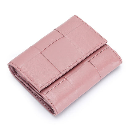 Women's Sheepskin Woven Leather Large Capacity Off Short Style Ladies Wallets