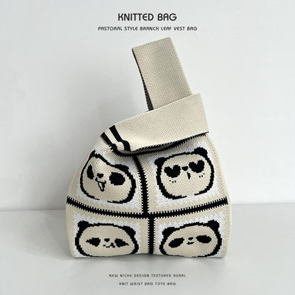 Women's Woven Panda Easy Matching Cute Knitted Handbags