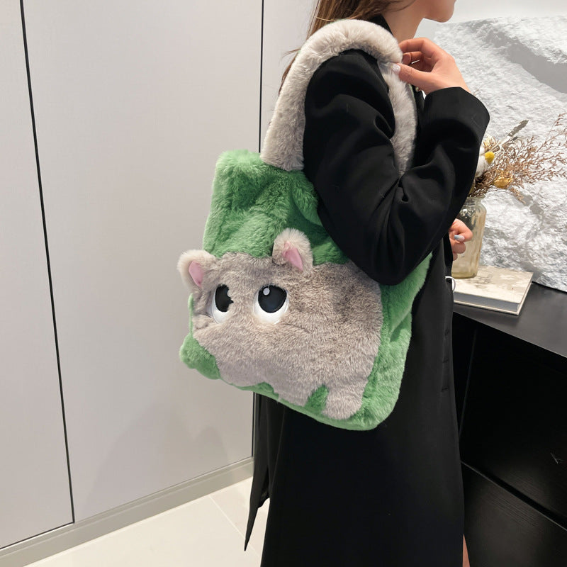 Women's Plush Large Capacity Creative Cat Cartoon Shoulder Bags