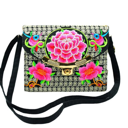 Women's National Style Embroidered Embroidery Portable Canvas Crossbody Bags