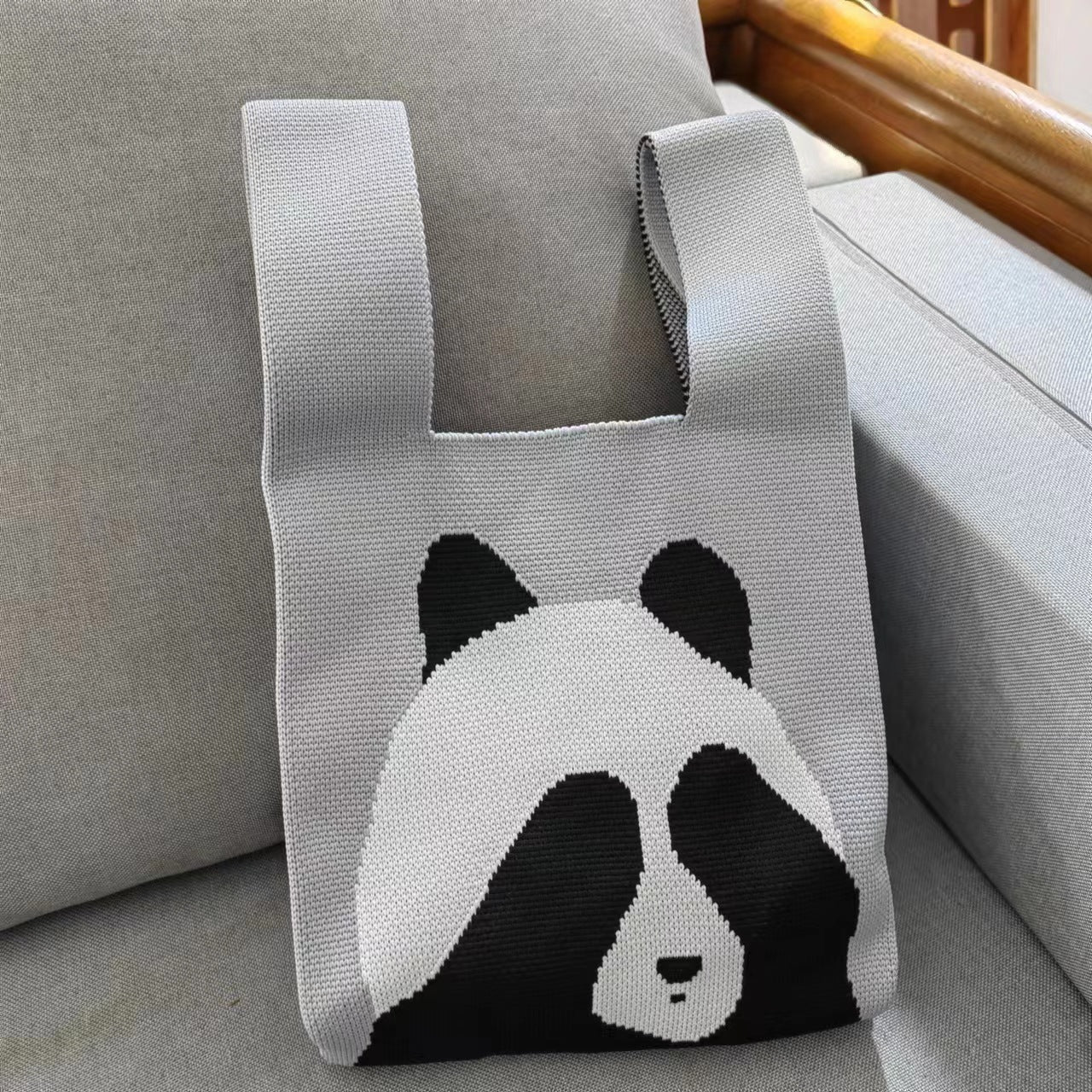 Sac fourre-tout tricoté Panda de grande capacité