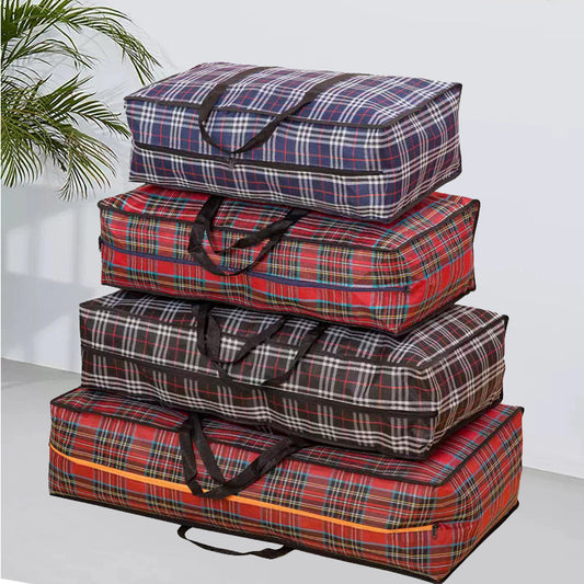 Plaid Woven Clothing Storage Thickened Folding Travel Bags