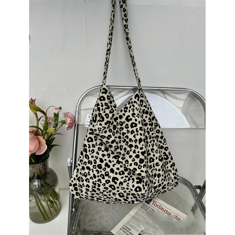 Leopard Print Floral Canvas Female White Shoulder Bags