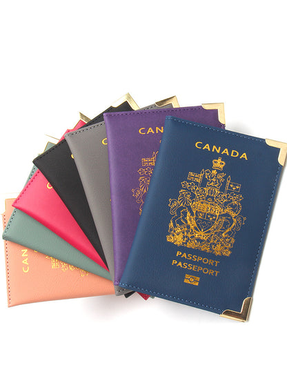 Paquet d'identification doré pour passeport canadien en cuir avec quincaillerie fine