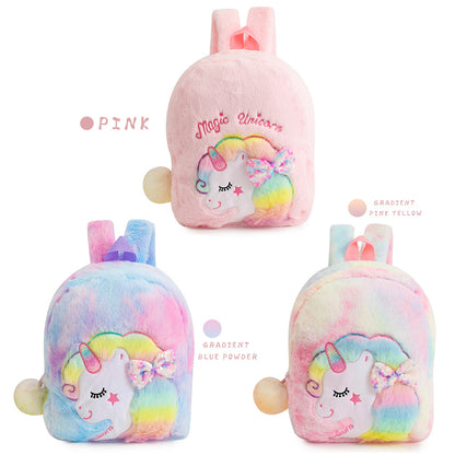 Petits sacs d'école maternelle en peluche avec nœud à paillettes et licorne