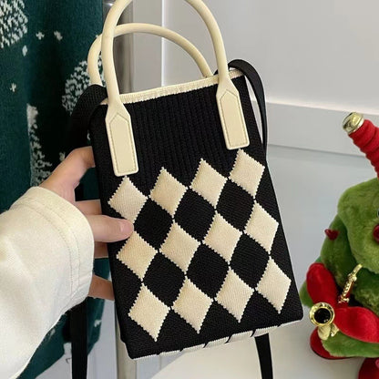 Mobile Knitted Large Capacity Totes Woolen Handbags