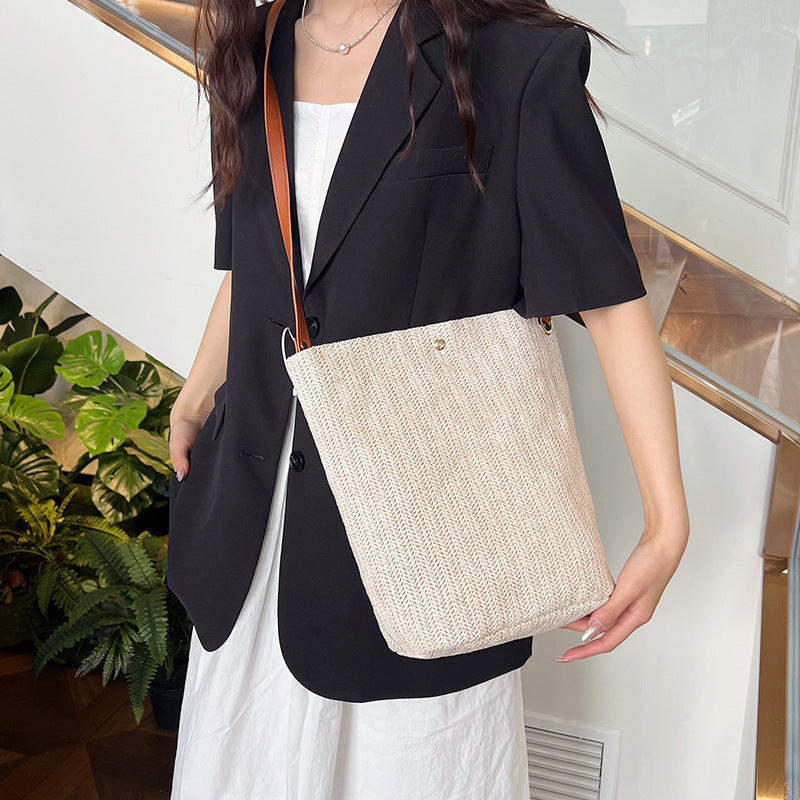 Women's Summer Straw Woven Fashion Texture Bucket Crossbody Bags