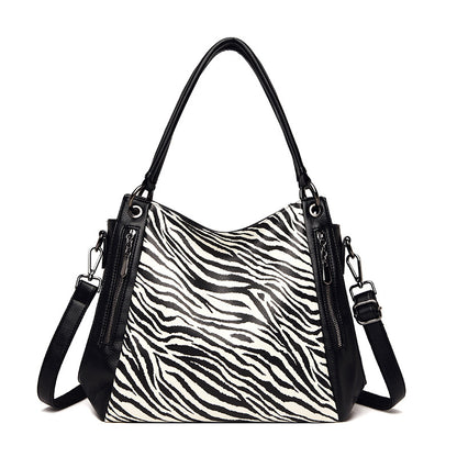 Women's Fashion Leopard Print Zebra Leather Soft Handbags