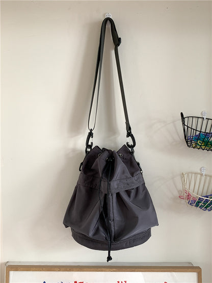 Women's Drawstring Ruffle Large Capacity Lightweight Nylon Crossbody Bags