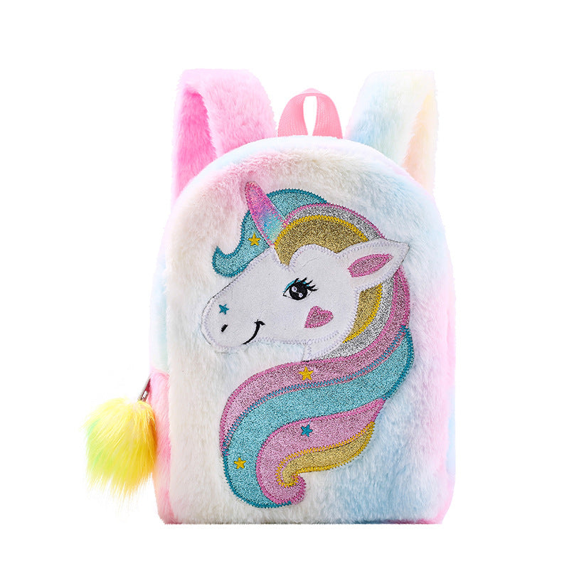 Embroidered Unicorn Cartoon Plush Large Capacity Elementary School Students' Schoolbags