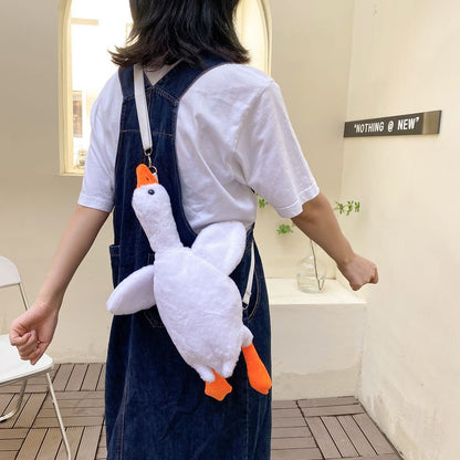 Women's Cute Big White Geese Plush Doll Shoulder Bags