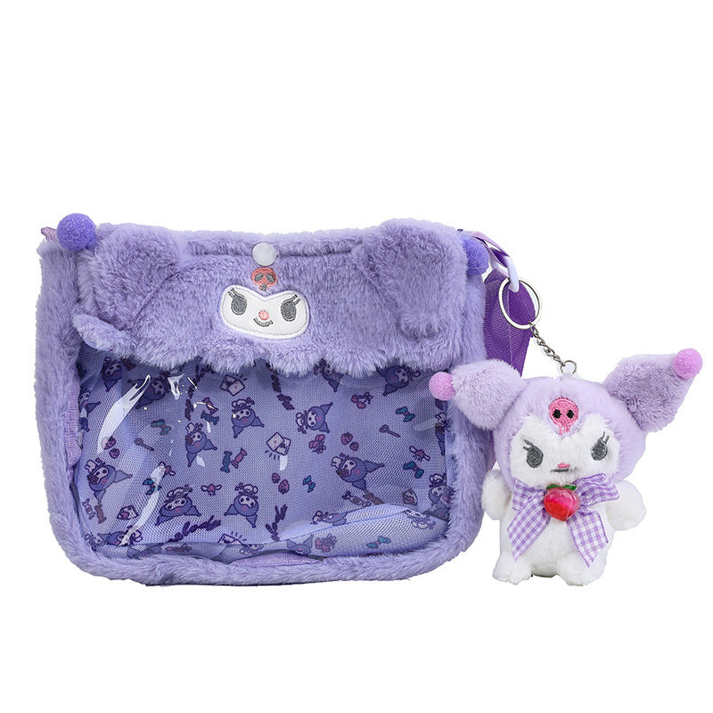 Sac à bandoulière en peluche pour enfants avec pendentif, sac de rangement transparent pour le shopping