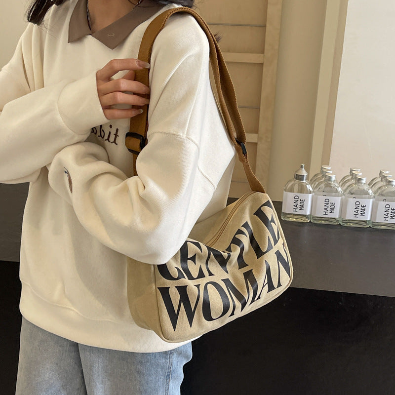 Women's Niche Letter Printing Canvas Contrast Color Bags