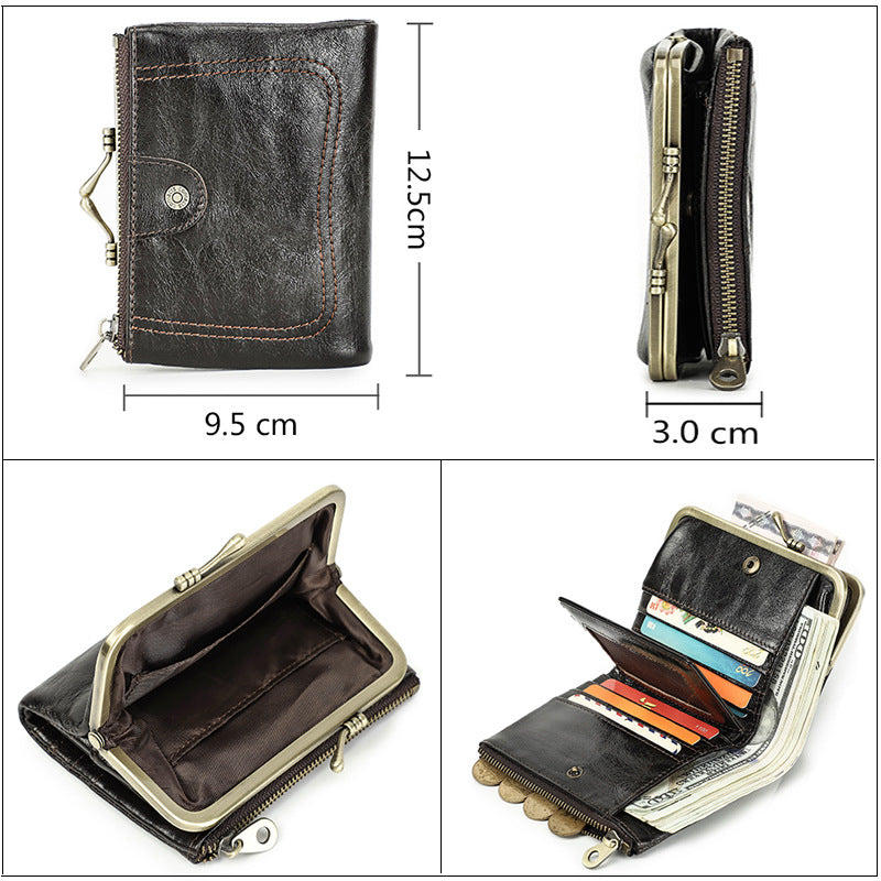 Women's Swiping First Layer Cowhide Fashion Iron Ladies Wallets