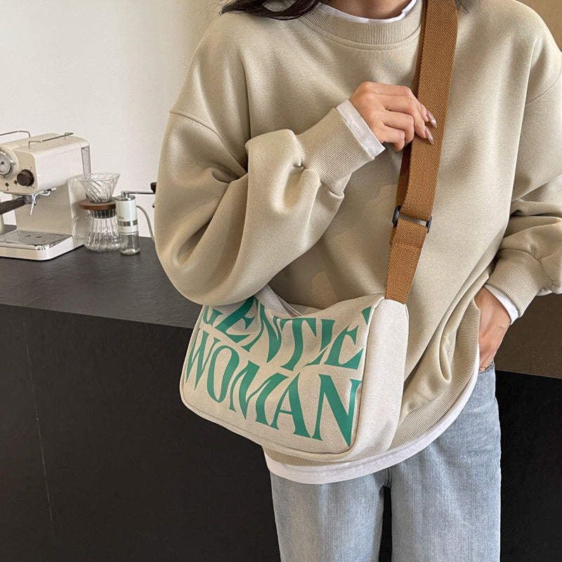 Women's Niche Letter Printing Canvas Contrast Color Bags