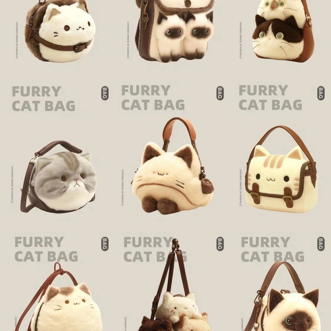 Women's Cute Cat Plush Pouches Female Good-looking Crossbody Bags