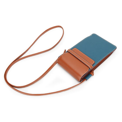 Genuine Leather Vertical First Layer Cattlehide Fashion Contrast Color Phone Bags