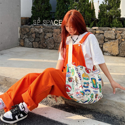 Fashion American Retro Printed Canvas Street Shoulder Bags