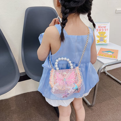 Sac à bandoulière pour enfants coréens avec accessoires de perles et dessin animé