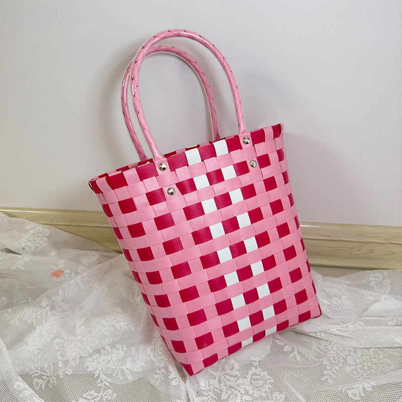 Gift Portable Bucket Vegetable Basket Straw Tote Handbags