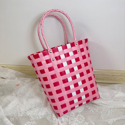 Gift Portable Bucket Vegetable Basket Straw Tote Handbags