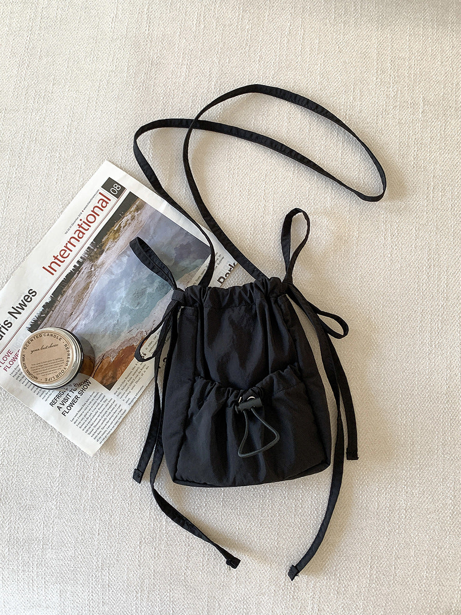 Women's Korean Style Drawstring Small Square Nylon Shoulder Bags