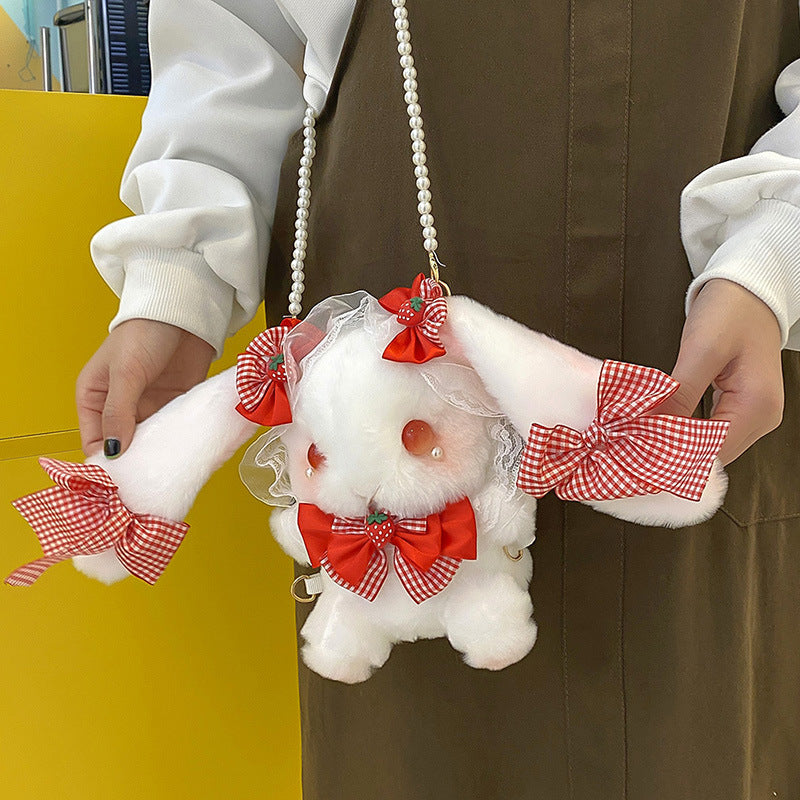 Cute Lolita Plush Lace Bow Strawberry Children's Shoulder Bags