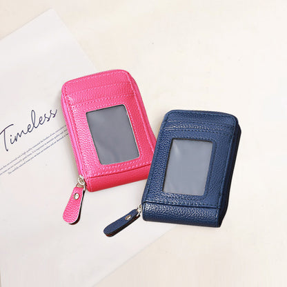 Women's Korean Style Short Oily Leather Expanding Card Holder