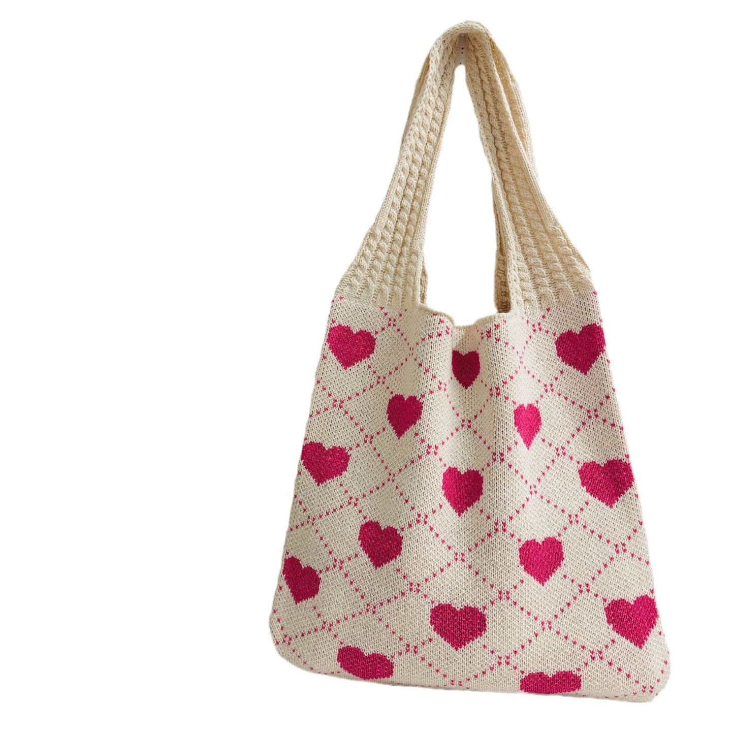 Women's Shopping Knitted Love Pattern Woven Bags