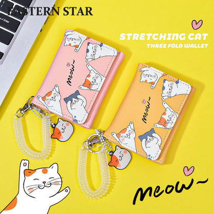 Cat Solid Color Simple Small Three Ladies Wallets