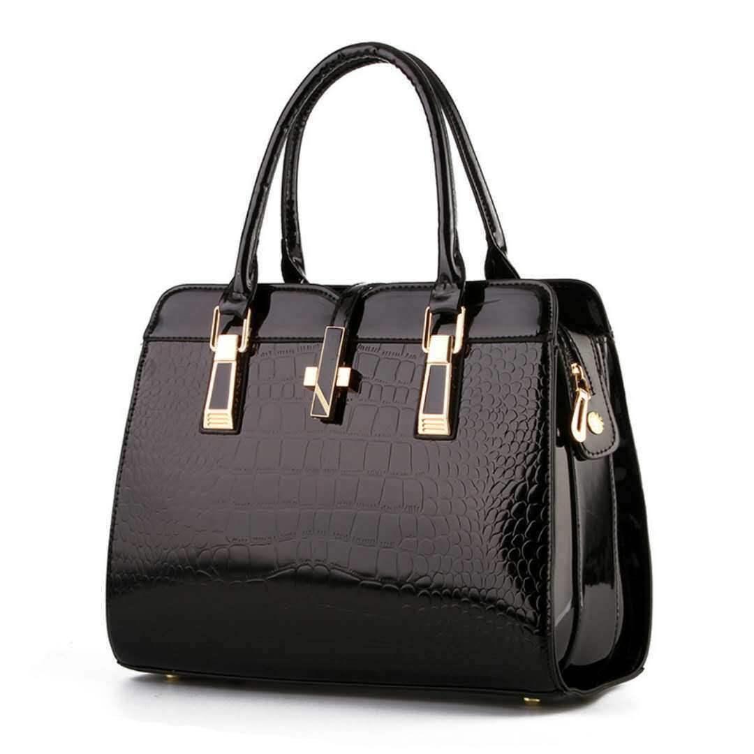 Women's Bright Leather Crocodile Texture Portable Large Bags