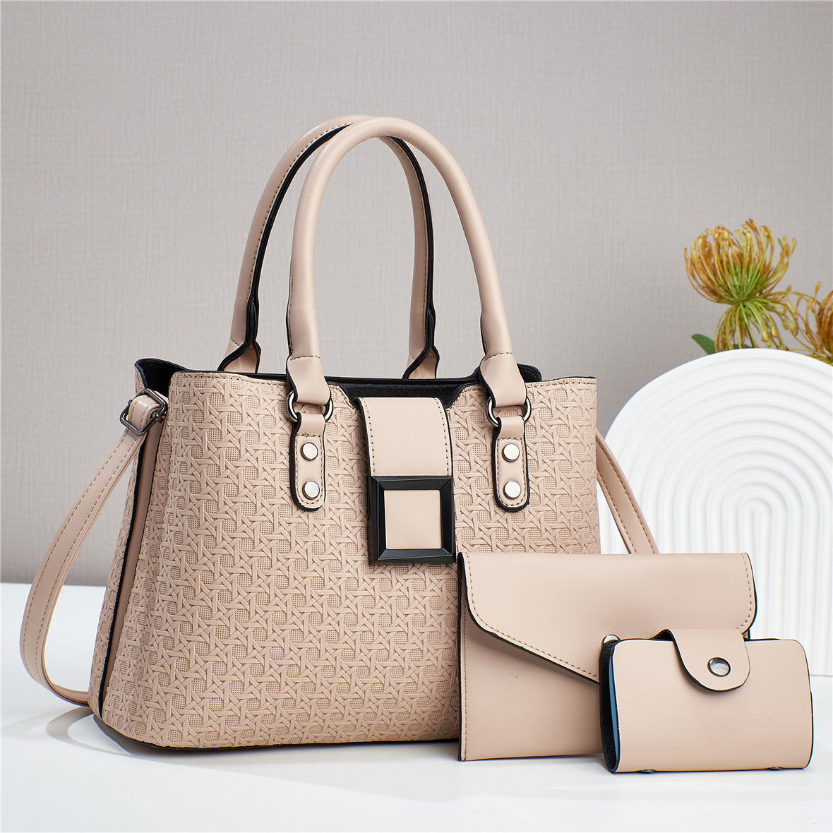 Women's Three-piece Rhombic Embossed Texture Large Capacity Handbags