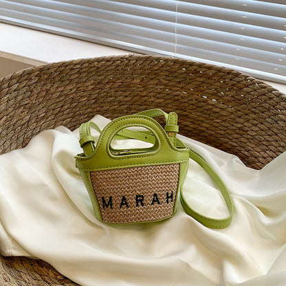 Children's Straw Embroidered Letters Mini Vegetable Basket Children's Shoulder Bags