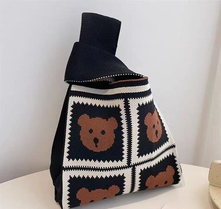 Women's Cartoon Panda Knitted Versatile Wrist Single Bags