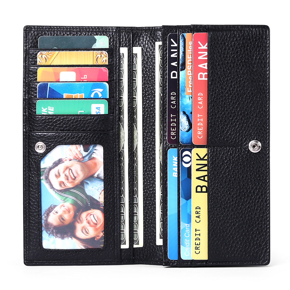 Women's Swiping Long First Layer Soft Cowhide Ladies Wallets