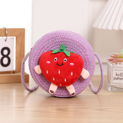 Porte-monnaie pour enfants en paille tressée à la fraise