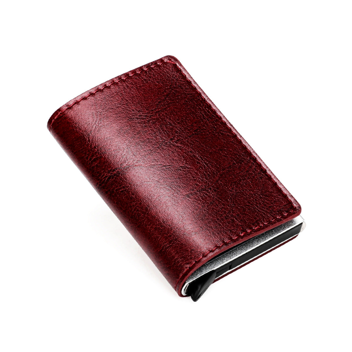 Aluminum Alloy Automatic Pop-up Genuine Leather Multiple Slots Card Holder