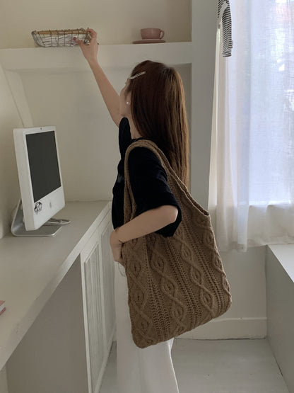 Women's Retro Knitted Handmade Wool Woven Tote Shoulder Bags