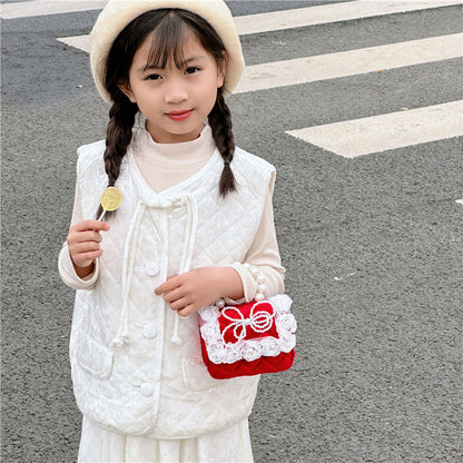 Sacs à bandoulière pour enfants avec nœud papillon et petite chaîne carrée en perles pour princesse