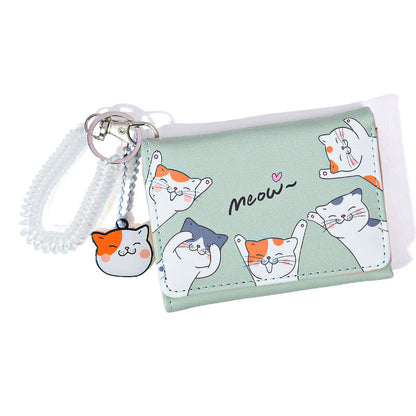 Cat Solid Color Simple Small Three Ladies Wallets