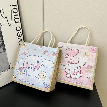 Sacs à bandoulière de grande capacité en lin avec motif de fraise mignon et dessin animé