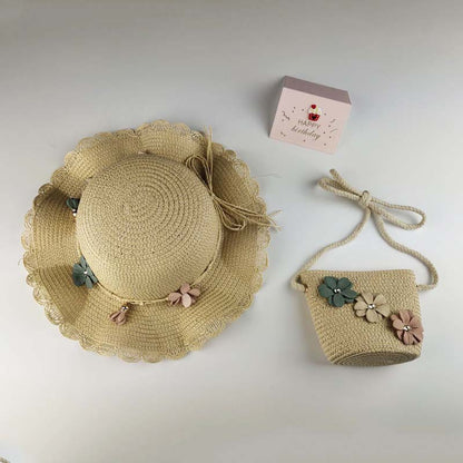 Ensemble de chapeaux tissés tendance pour enfants, mini sacs à bandoulière à fleurs pour enfants