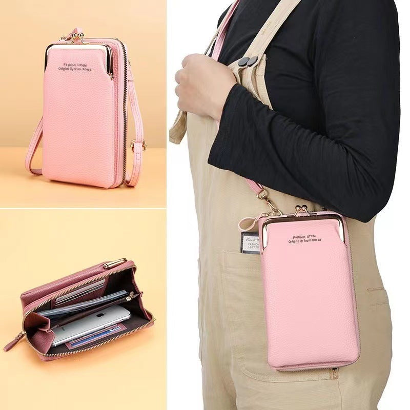 Mobile Pouch Vertical Zipper Fashion Litchi Bags