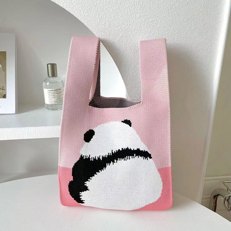 Women's Cartoon Panda Knitted Versatile Wrist Single Bags