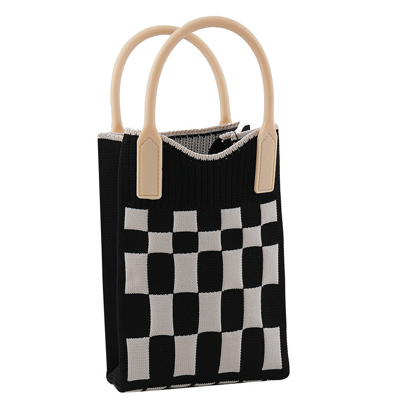 Women's Plaid Chessboard Knitted Woolen Yarn Bags