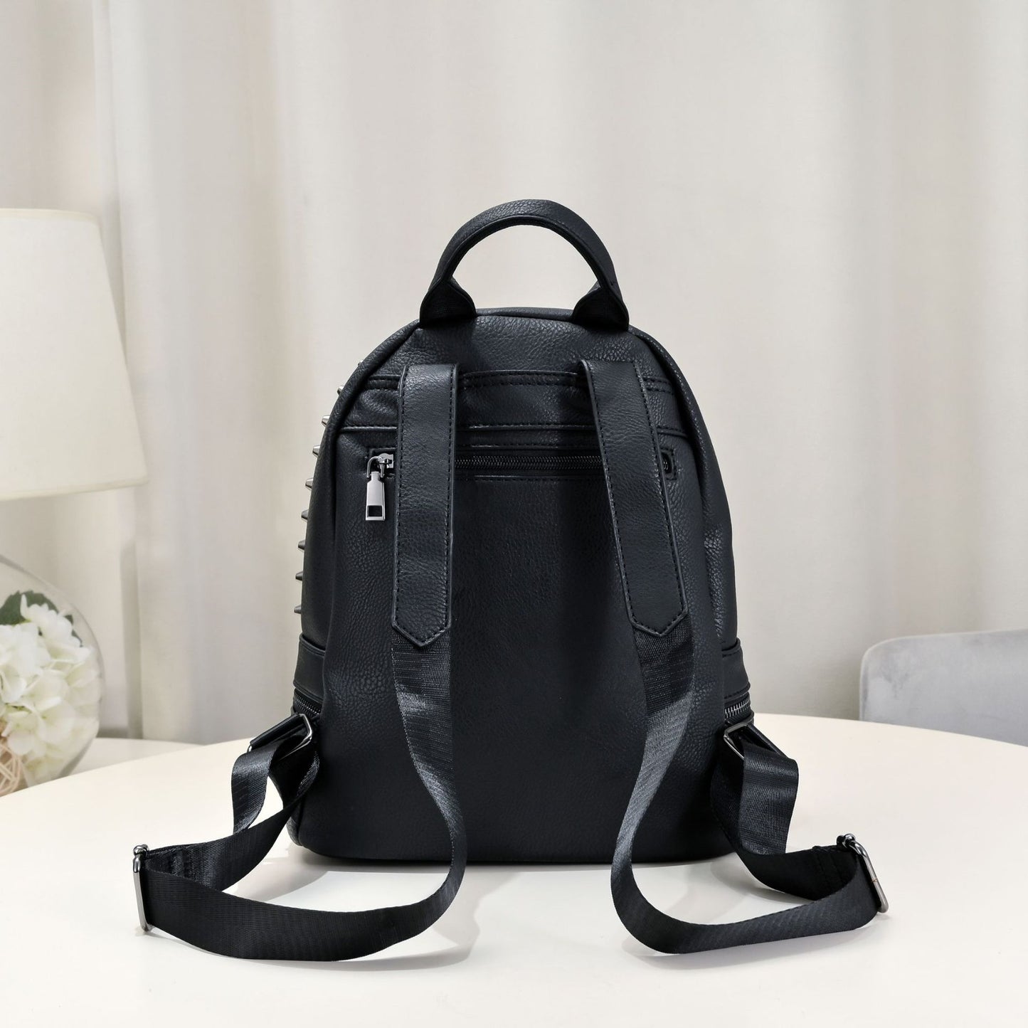 Women's Versatile Soft Leather Rivets Skull Plaid Backpacks