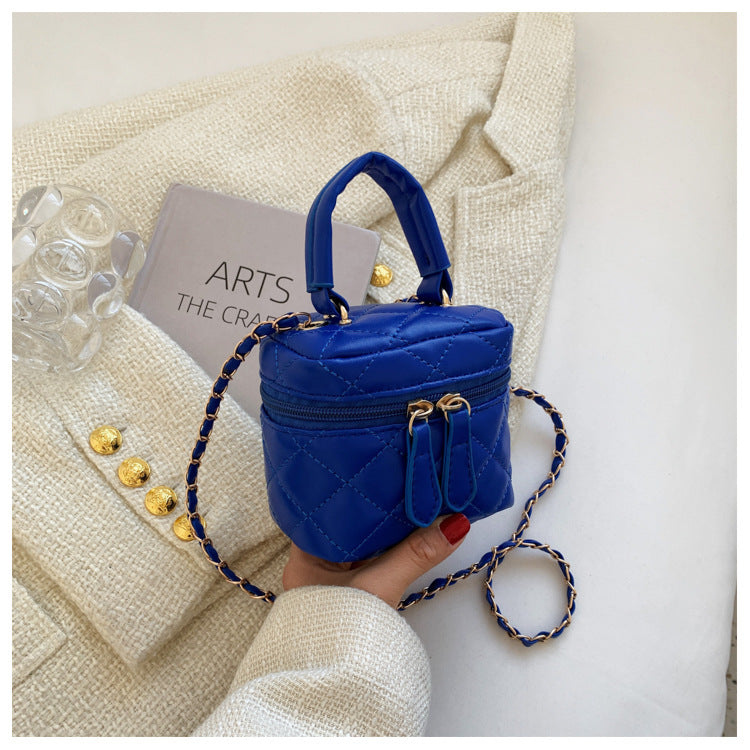 Women's Blue Fashionable Mini Embroidery Thread Box Shoulder Bags