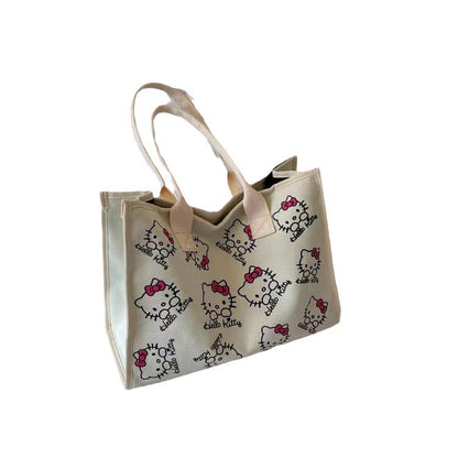 Women's Portable Cartoon Print Hello Kitty Large Shoulder Bags